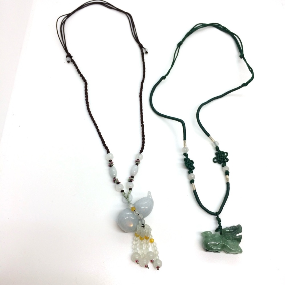 CHINESE GOURD & DRAGON JADE JADEITE PENDANT NECKLACE SET ADJUSTABLE CHORD ASIAN